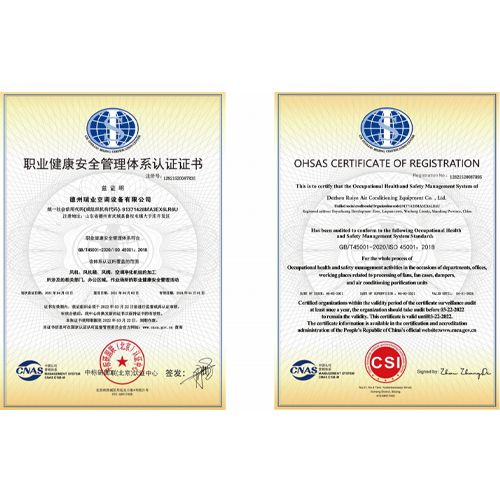 职业健康安全管理体系认证证书
